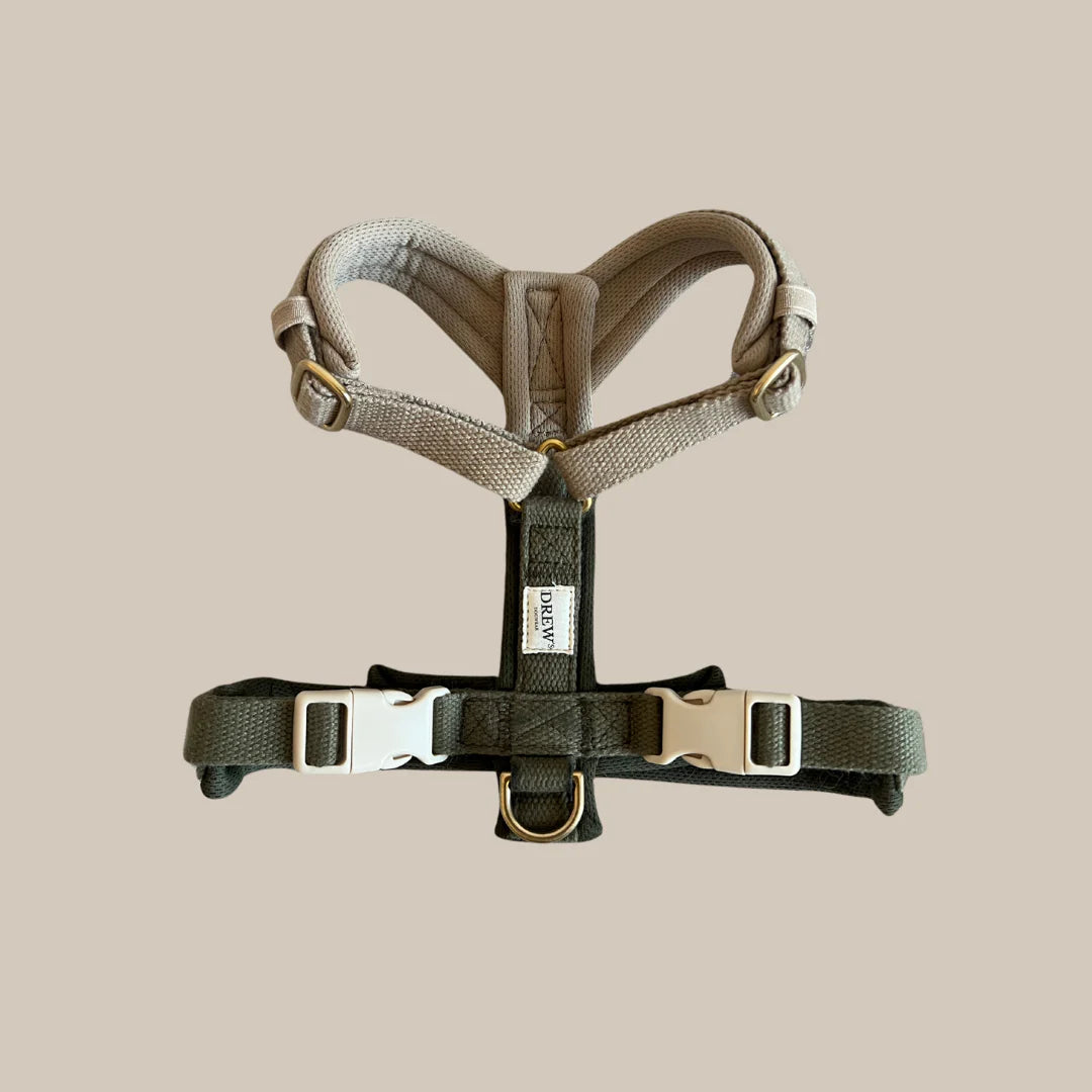 DREW'S DOGWEAR – Olive PRO – Pettorina regolabile per cani (Verde/Beige)