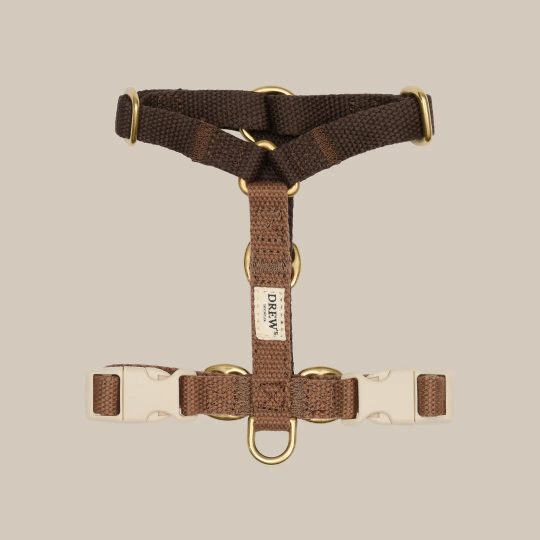 DREW'S DOGWEAR - Pettorina regolabile Chocolate con dettagli dorati