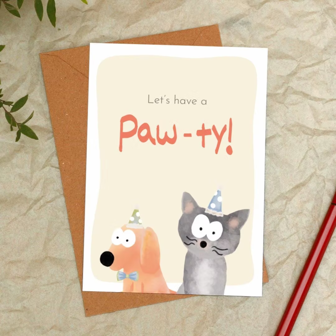 PFOTENALBUM – Biglietto d'auguri "Paw-ty" con motivo a cane