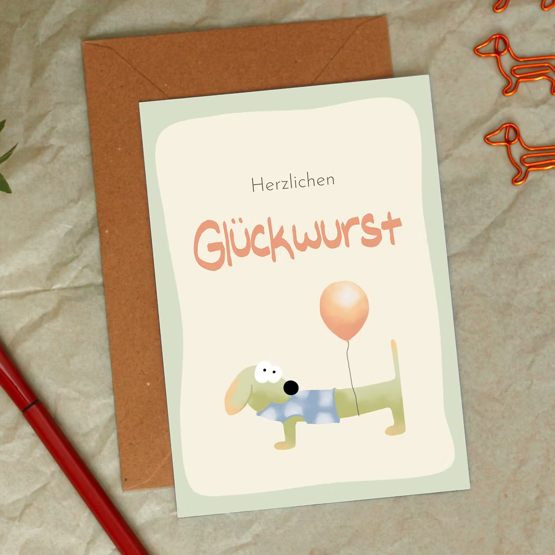 PFOTENALBUM – Biglietto d'auguri "Herzlichen Glückwurst"