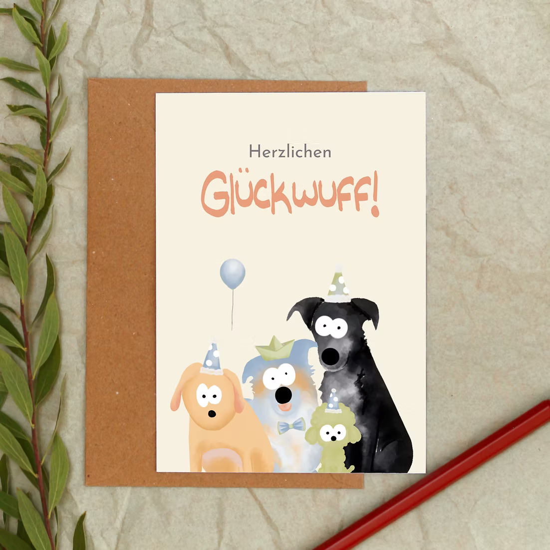 PFOTENALBUM – Biglietto d'auguri "Herzlichen Glückwuff" – Biglietto di auguri con motivo cane