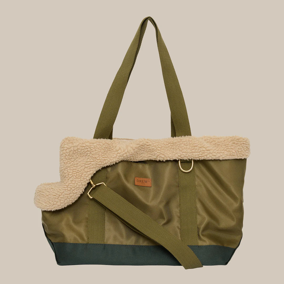 DREW'S DOGWEAR - LIMITED EDITION – Olive // Borsa sportiva per cani con fodera interna in orsetto di pile