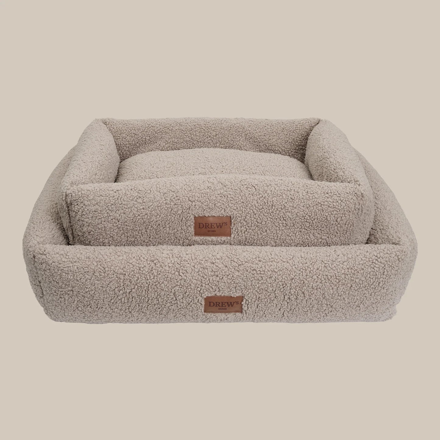 DREW'S DOGWEAR - Orthopädisches Teddy-Hundebett mit Memory-Schaum in Taupe - OSSO BLU