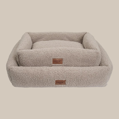 DREW'S DOGWEAR - Orthopädisches Teddy-Hundebett mit Memory-Schaum in Taupe - OSSO BLU