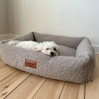 DREW'S DOGWEAR - Orthopädisches Teddy-Hundebett mit Memory-Schaum in Taupe - OSSO BLU