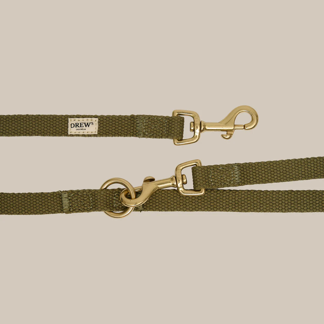 DREW'S DOGWEAR - Guinzaglio per cani in cotone regolabile – Verde oliva (2 metri)