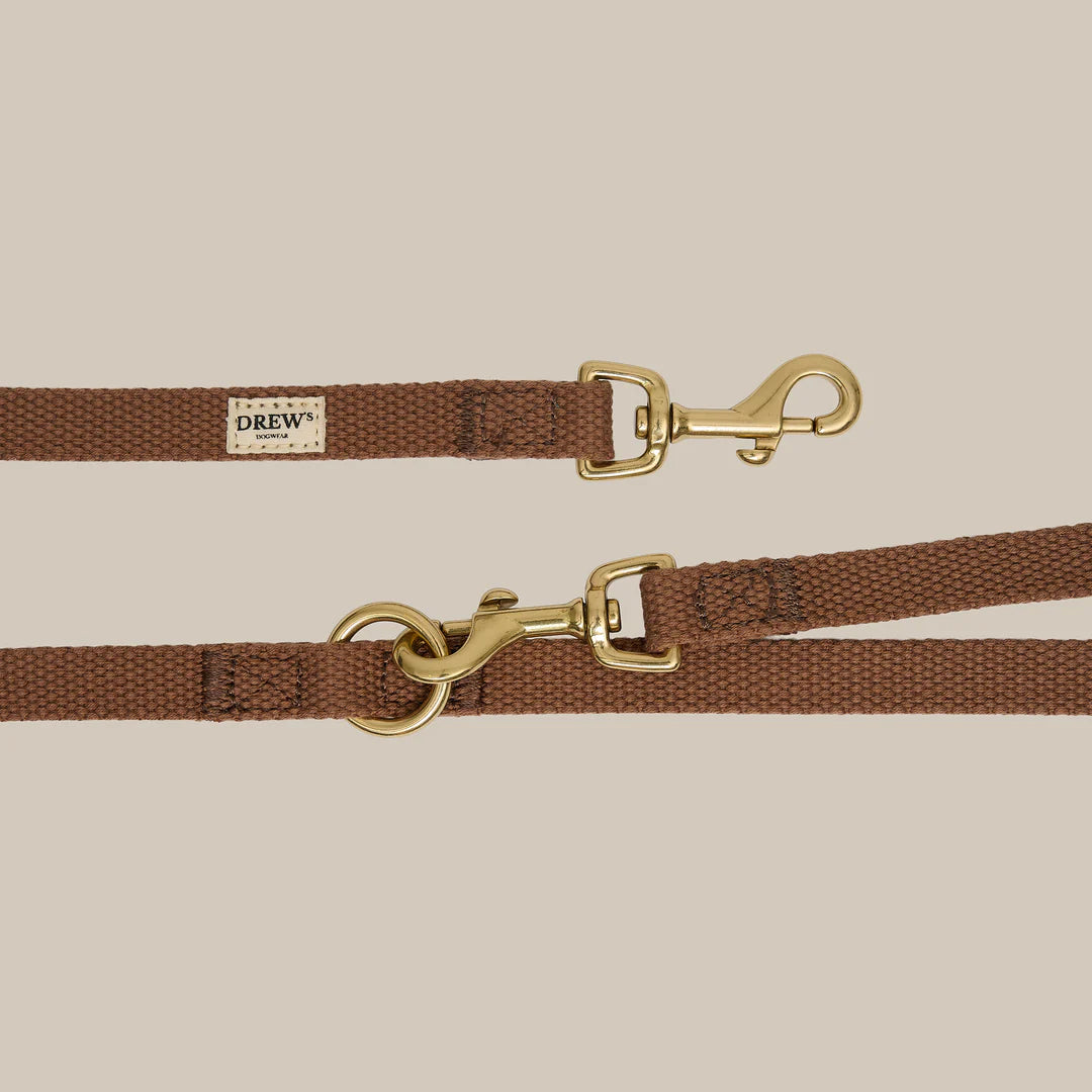DREW'S DOGWEAR - Verstellbare Hundeleine aus Baumwolle – Braun (2 Meter) - OSSO BLU