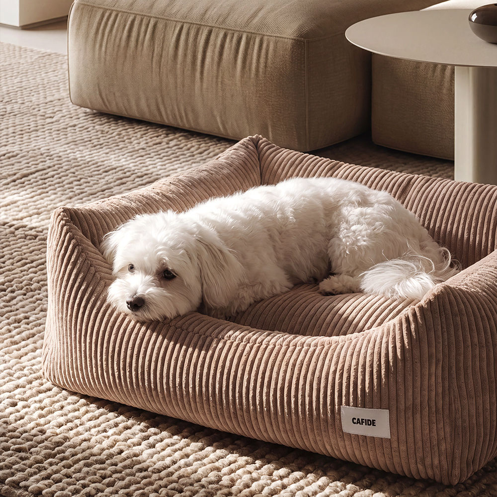 CAFIDE - Hundebett „Snozy“ – Cord Mokka-Beige