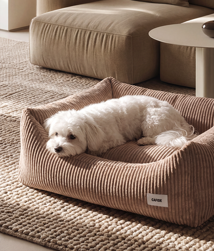 CAFIDE - Hundebett „Snozy“ – Cord Mokka-Beige