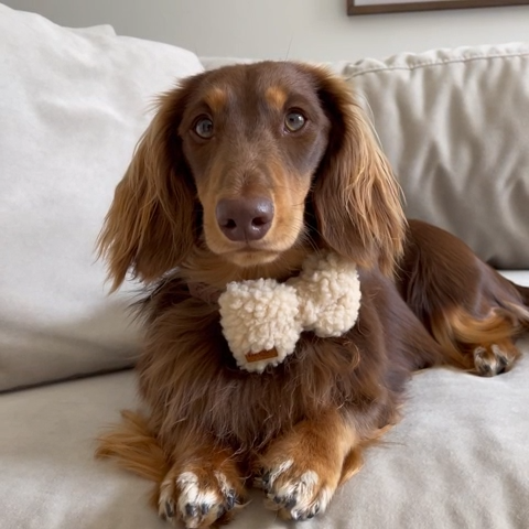 DREW’S DOGWEAR - Teddy-Fliege fürs Hundehalsband – Beige